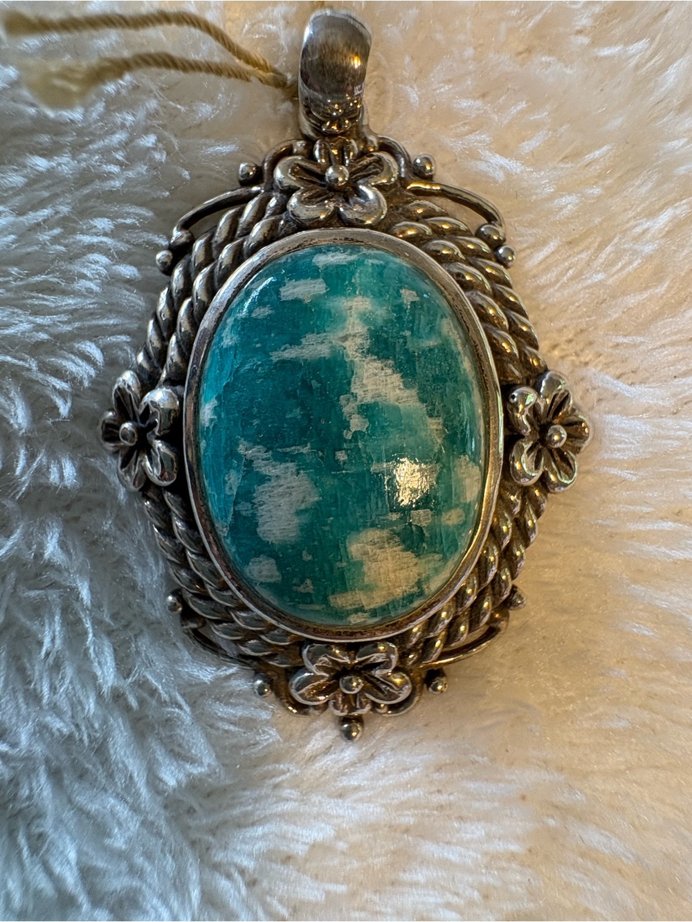 Teal Sterling Stone Floral Silver Pendant - Unbranded